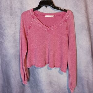 Altar'd State Pink Waffle Knit Thermal Crop Top